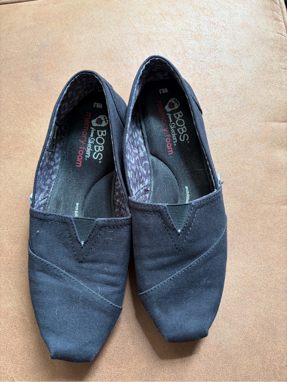 BOBS by Skechers Black Slip-On Flats Memory Foam 8.5